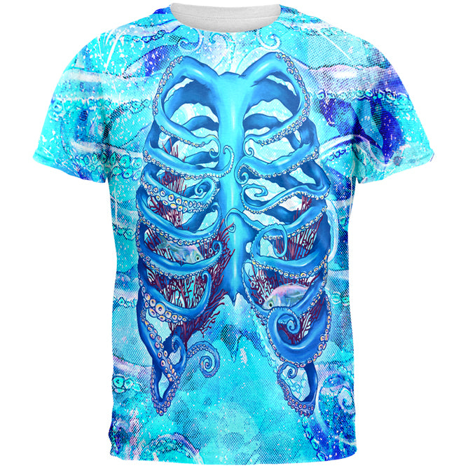 Halloween Octopus Kraken Skeleton Ribs Costume All Over Mens T Shirt Men's T-Shirts Old Glory 2XL Multi 