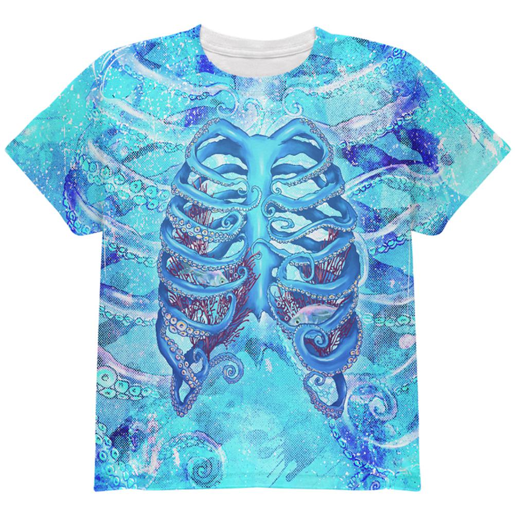 Halloween Octopus Kraken Skeleton Ribs Costume All Over Youth T Shirt Youth T-Shirts Old Glory YLG Multi 