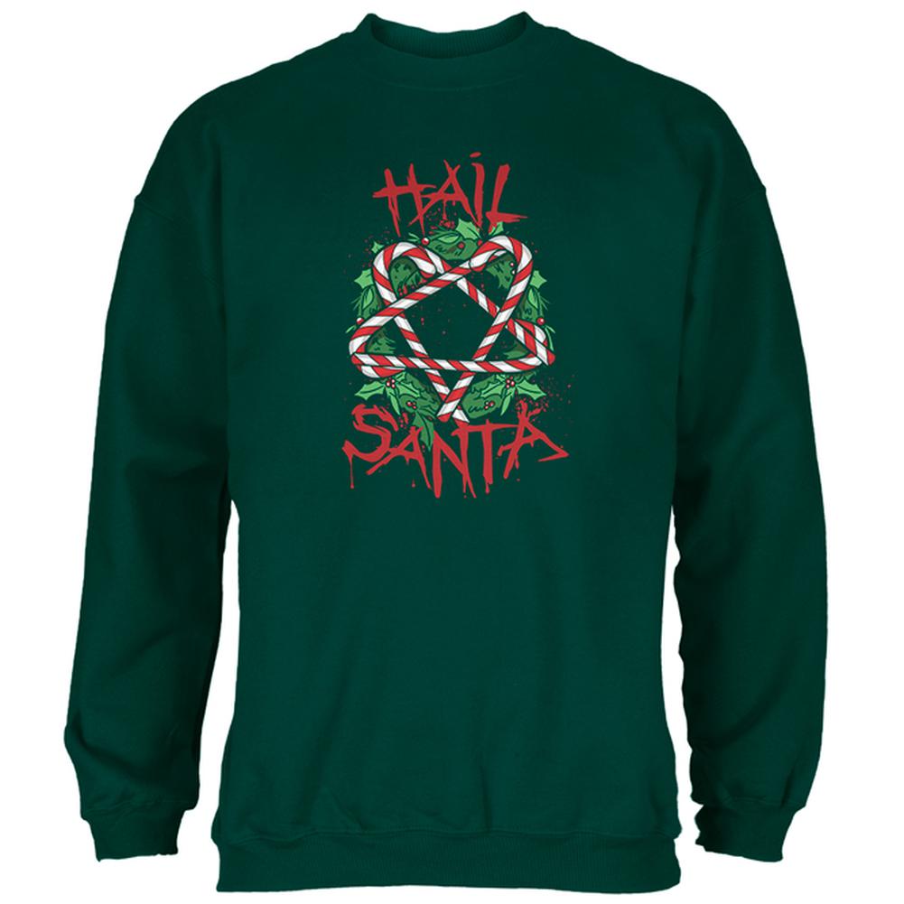 Christmas Hail Santa Pentagram Wreath Mens Sweatshirt Men's Sweatshirts Old Glory 2XL Forest Green 