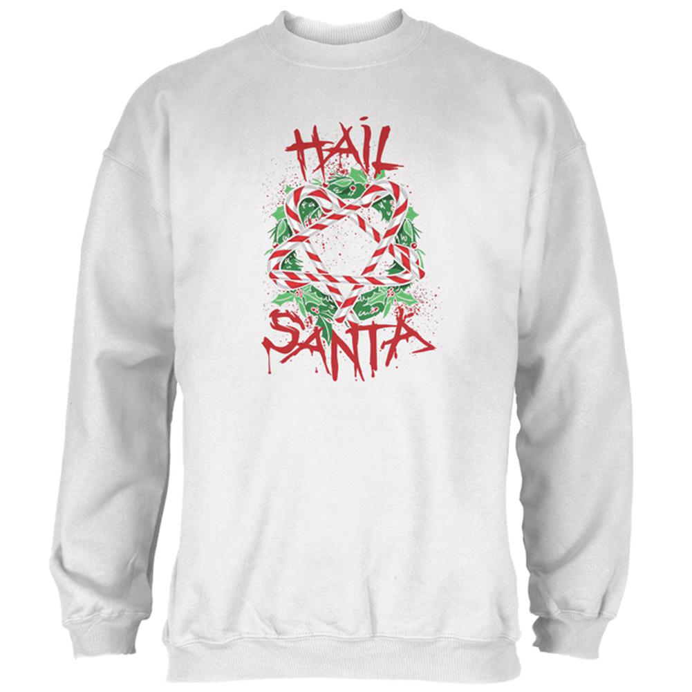 Christmas Hail Santa Pentagram Wreath Mens Sweatshirt Men's Sweatshirts Old Glory 2XL White 