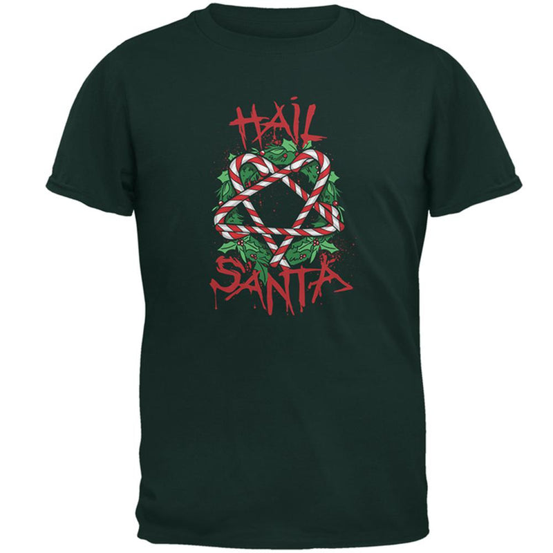 Christmas Hail Santa Pentagram Wreath Mens T Shirt Men's T-Shirts Old Glory 2XL Forest Green 