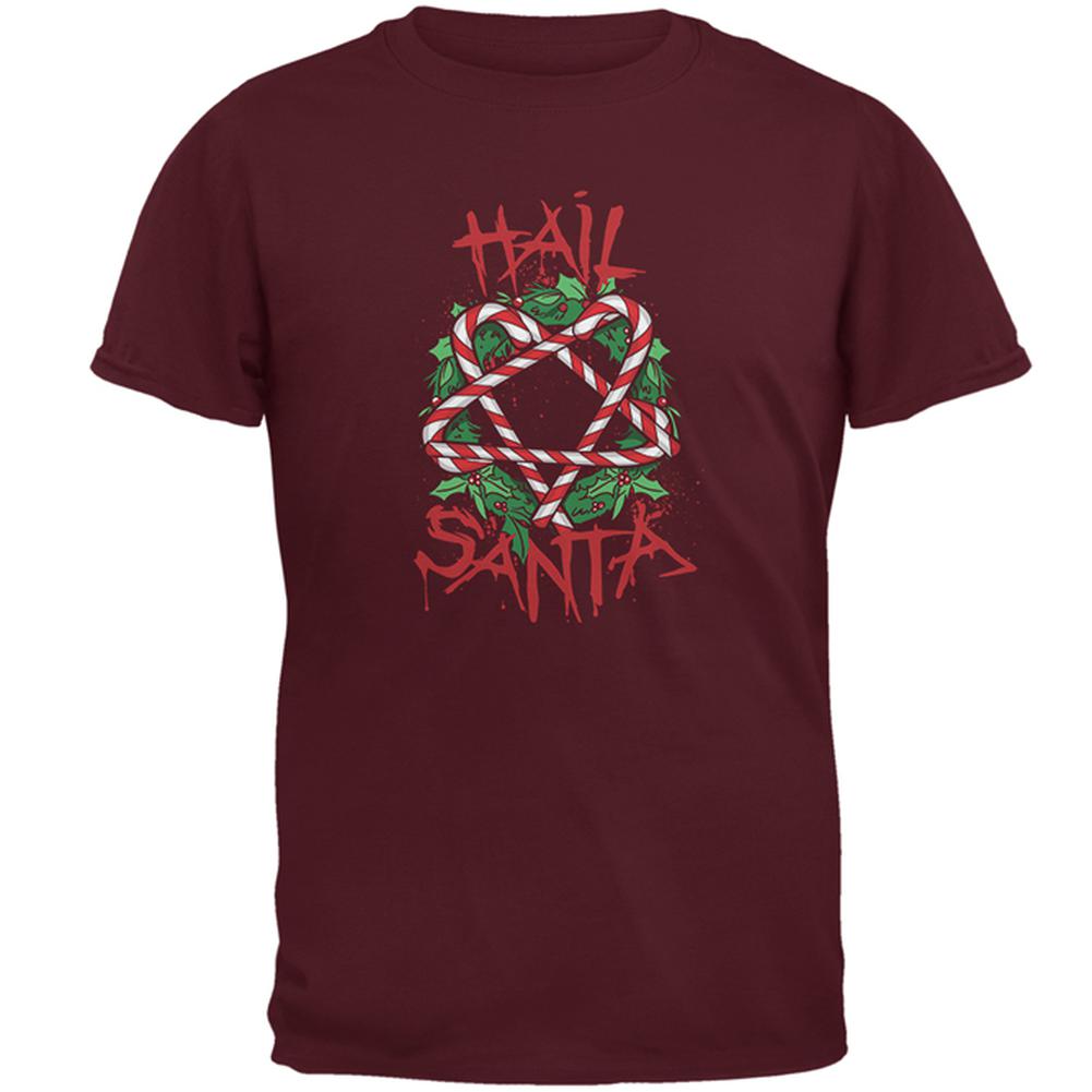 Christmas Hail Santa Pentagram Wreath Mens T Shirt Men's T-Shirts Old Glory 2XL Maroon 