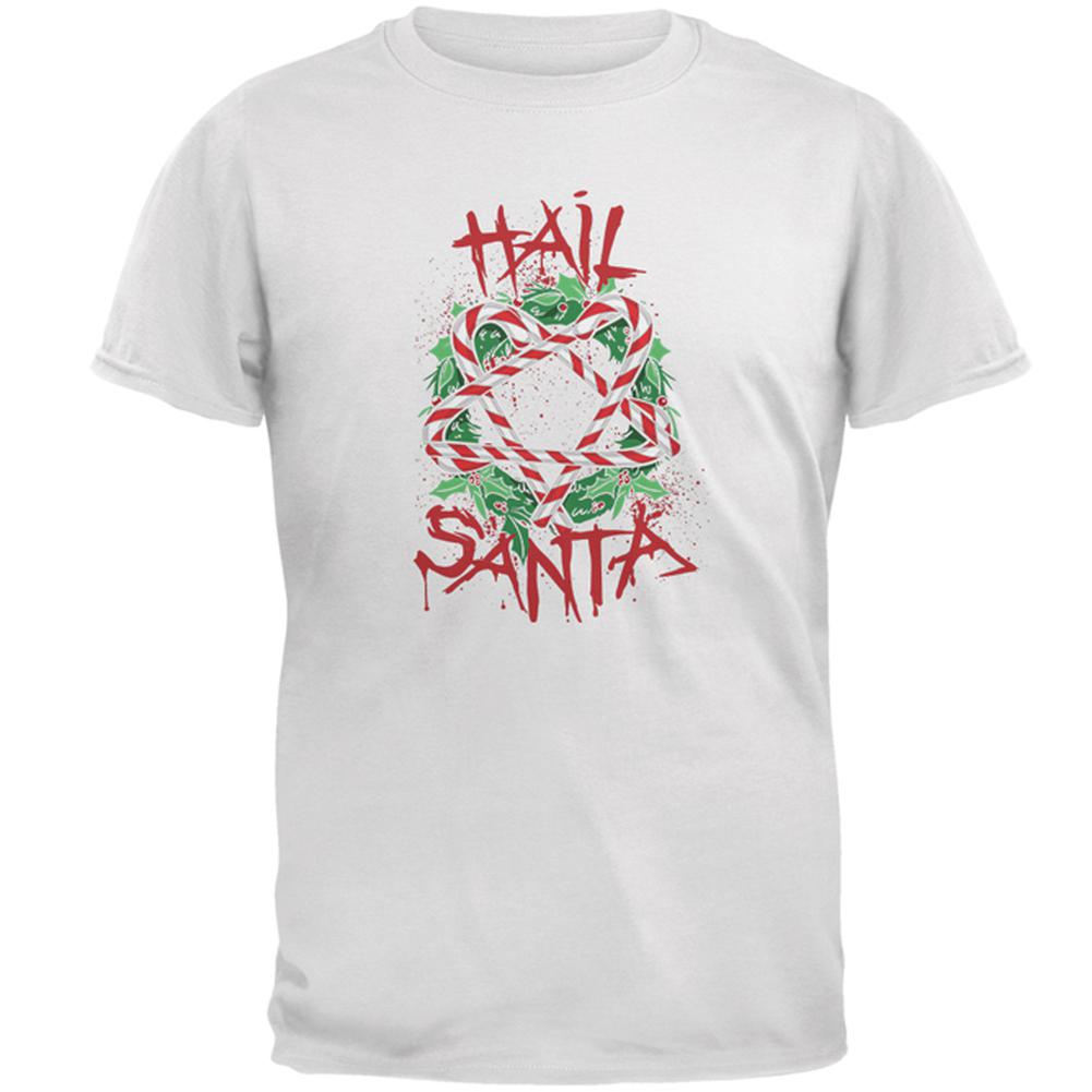 Christmas Hail Santa Pentagram Wreath Mens T Shirt Men's T-Shirts Old Glory 2XL White 