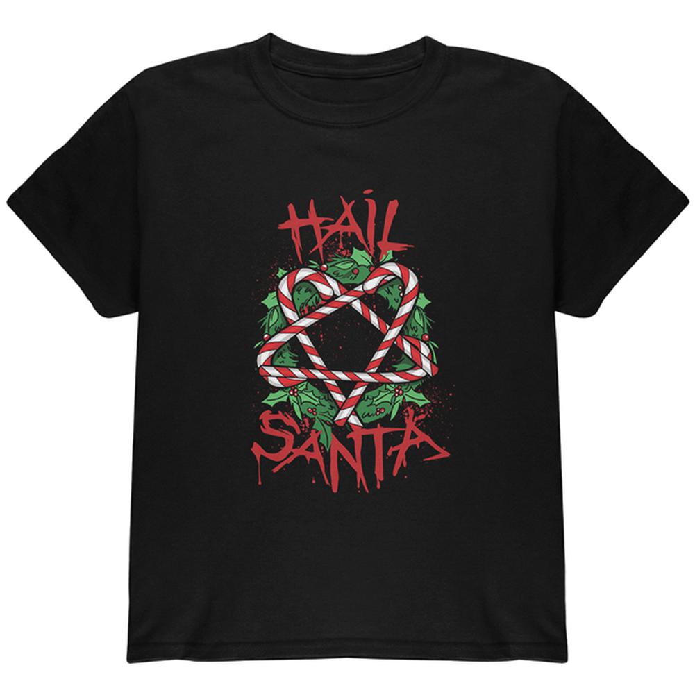 Christmas Hail Santa Pentagram Wreath Youth T Shirt Youth T-Shirts Old Glory LG Black 