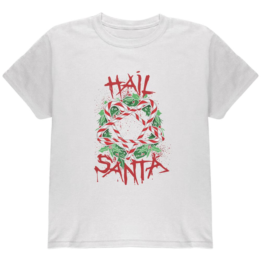 Christmas Hail Santa Pentagram Wreath Youth T Shirt Youth T-Shirts Old Glory LG White 