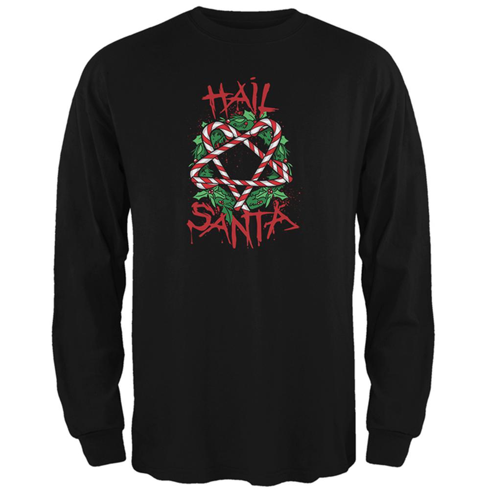 Christmas Hail Santa Pentagram Wreath Mens Long Sleeve T Shirt Men's Long Sleeves Old Glory 2XL Black 