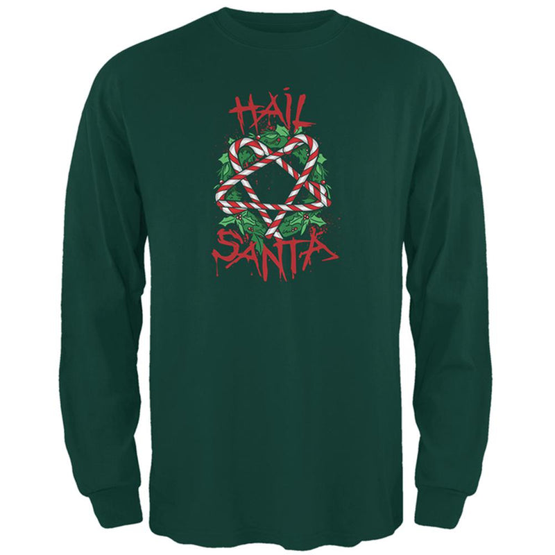 Christmas Hail Santa Pentagram Wreath Mens Long Sleeve T Shirt Men's Long Sleeves Old Glory 2XL Forest Green 