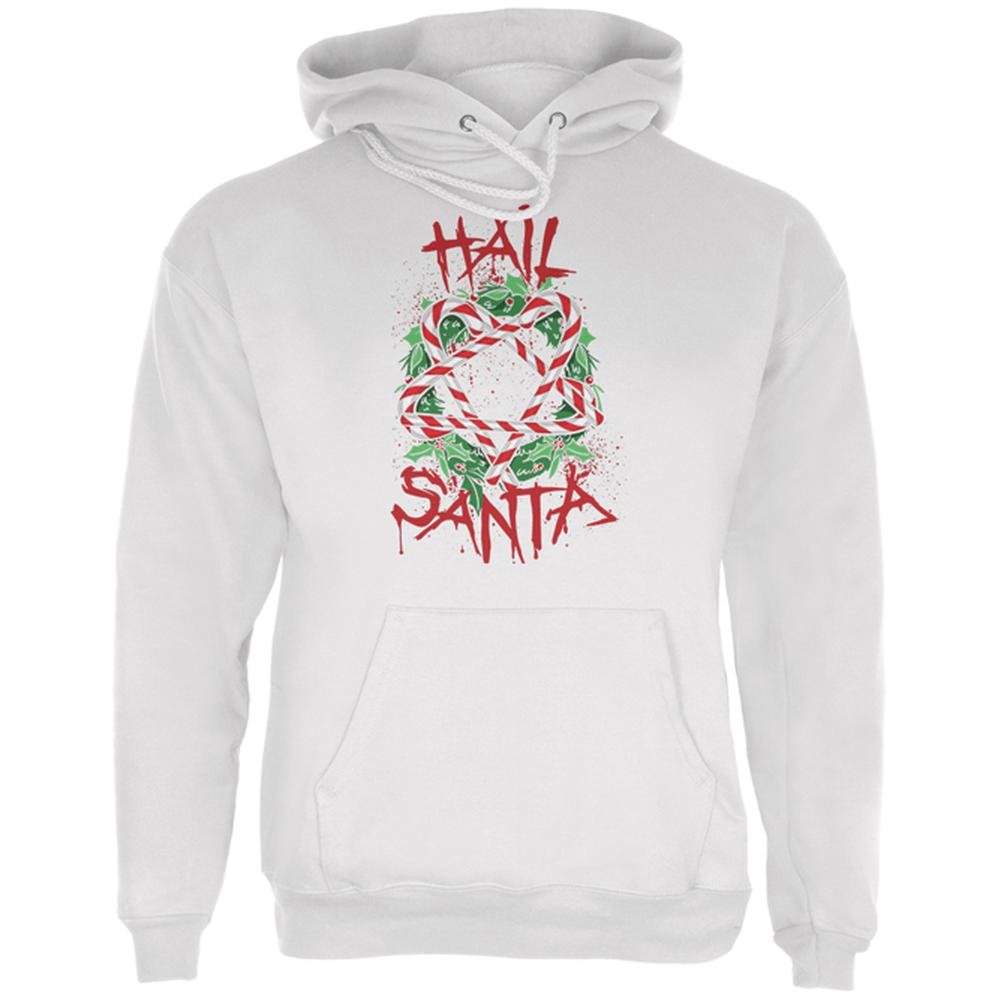 Christmas Hail Santa Pentagram Wreath Mens Hoodie Men's Hoodies Old Glory LG White 