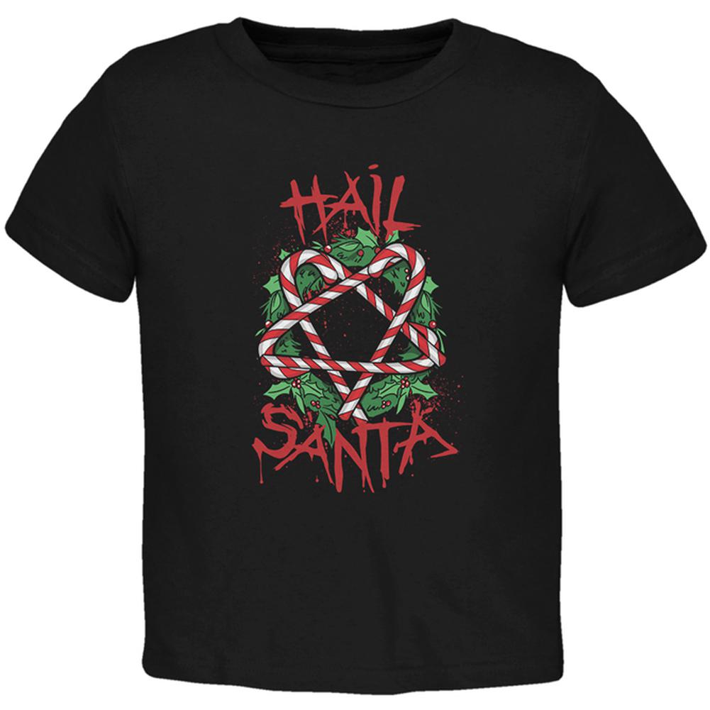 Christmas Hail Santa Pentagram Wreath Toddler T Shirt Toddler T-Shirts Old Glory 2T Black 