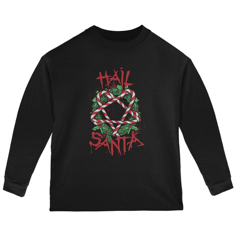 Christmas Hail Santa Pentagram Wreath Toddler Long Sleeve T Shirt Toddler Long Sleeves Old Glory 2T Black 