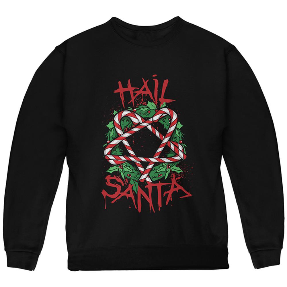 Christmas Hail Santa Pentagram Wreath Youth Sweatshirt Youth Sweatshirts Old Glory LG Black 