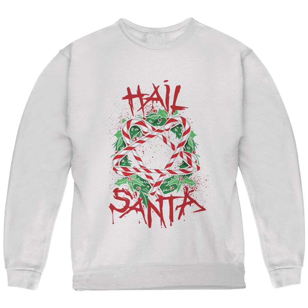 Christmas Hail Santa Pentagram Wreath Youth Sweatshirt Youth Sweatshirts Old Glory LG White 