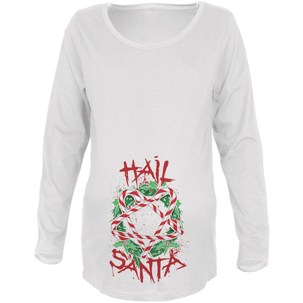 Christmas Hail Santa Pentagram Wreath Maternity Soft Long Sleeve T Shirt Maternity Long Sleeve T-Shirts Old Glory 2XL White 