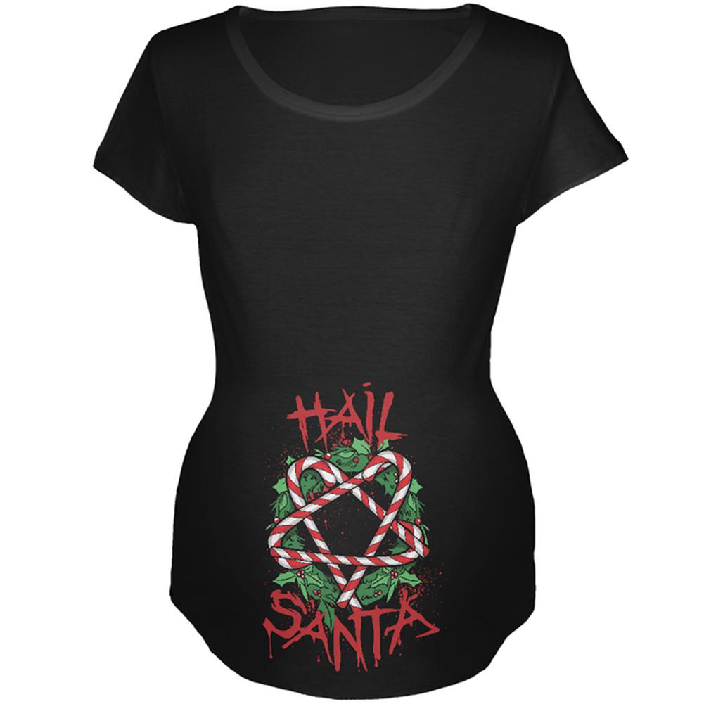 Christmas Hail Santa Pentagram Wreath Maternity Soft T Shirt Maternity T-Shirts Old Glory 2XL Black 