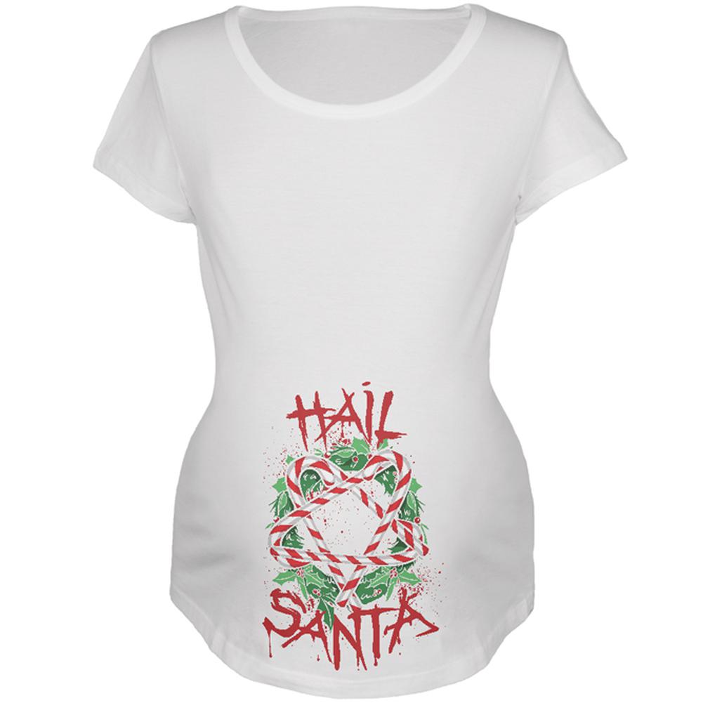 Christmas Hail Santa Pentagram Wreath Maternity Soft T Shirt Maternity T-Shirts Old Glory 2XL White 