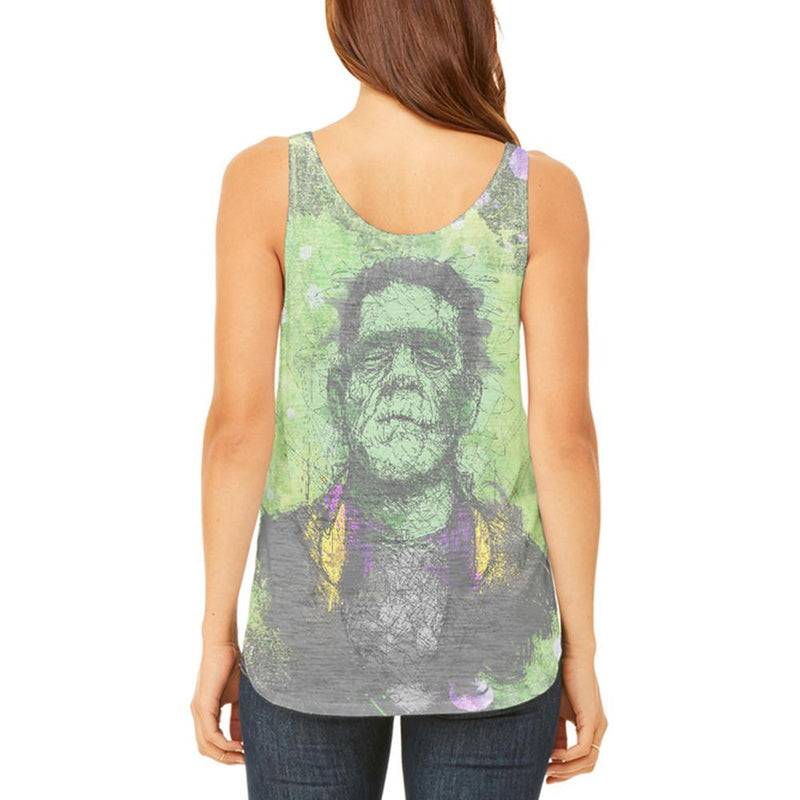 Halloween Frankenstein Raver Horror Movie Juniors Flowy Side Slit Tank Top Juniors Tank Tops Old Glory   