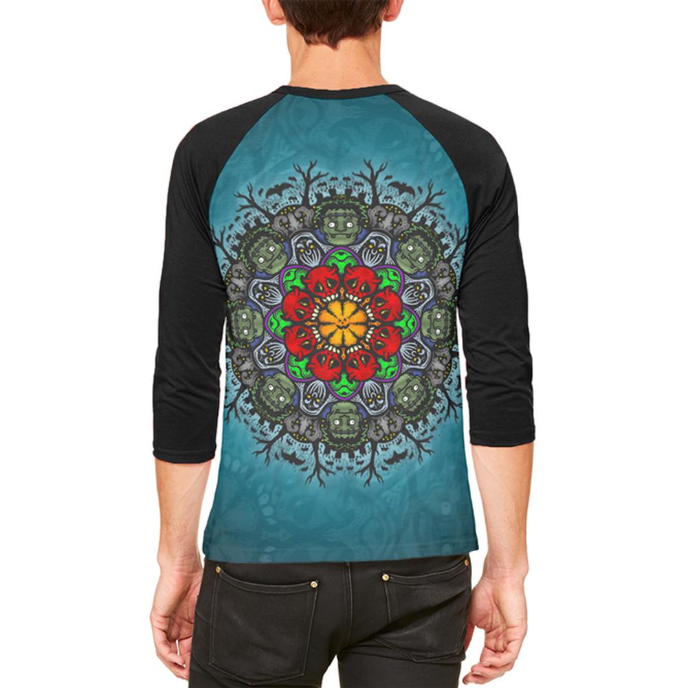 Halloween Classic Movie Monster Mandala Mens Raglan T Shirt Men's T-Shirts Old Glory   