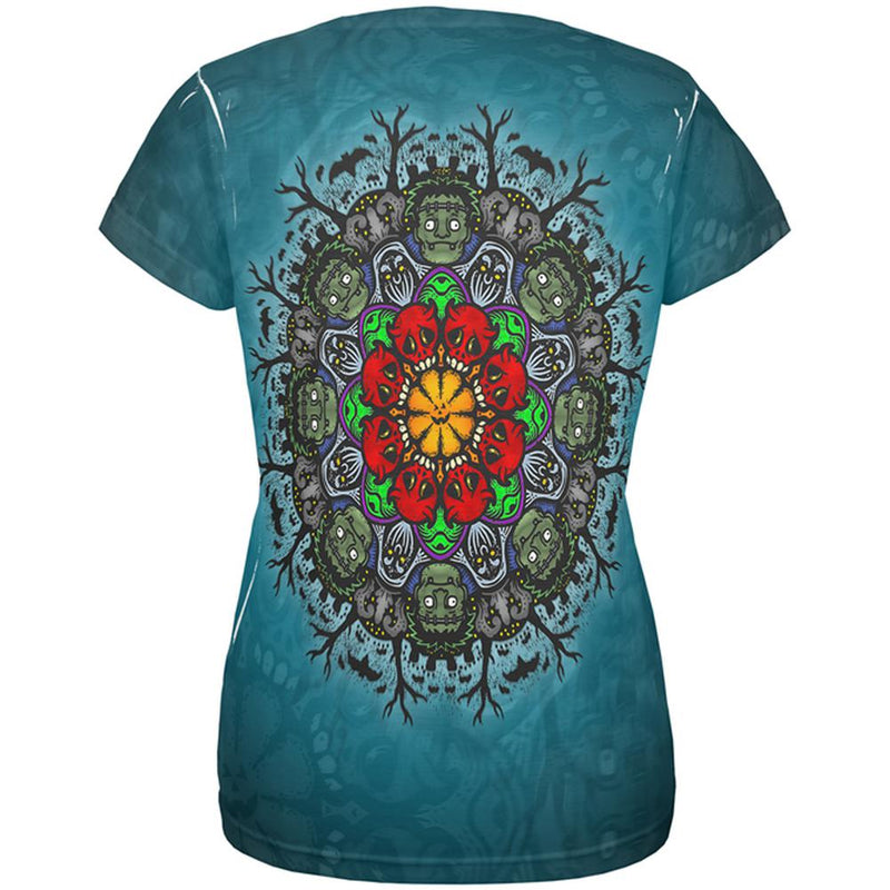 Halloween Classic Movie Monster Mandala All Over Womens T Shirt Women's T-Shirts Old Glory   