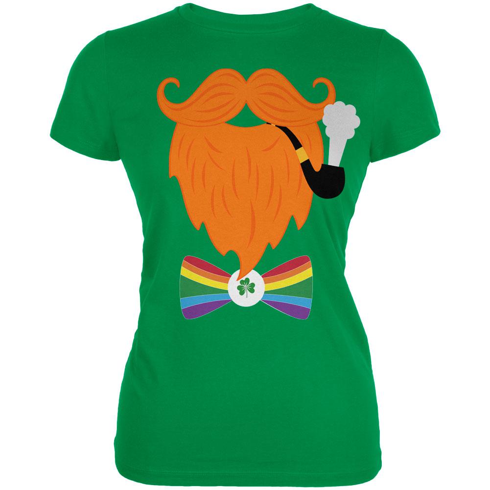 Halloween Leprechaun Costume Rainbow Bow Tie Juniors Soft T Shirt Juniors T-Shirts Old Glory 2XL Irish Green 