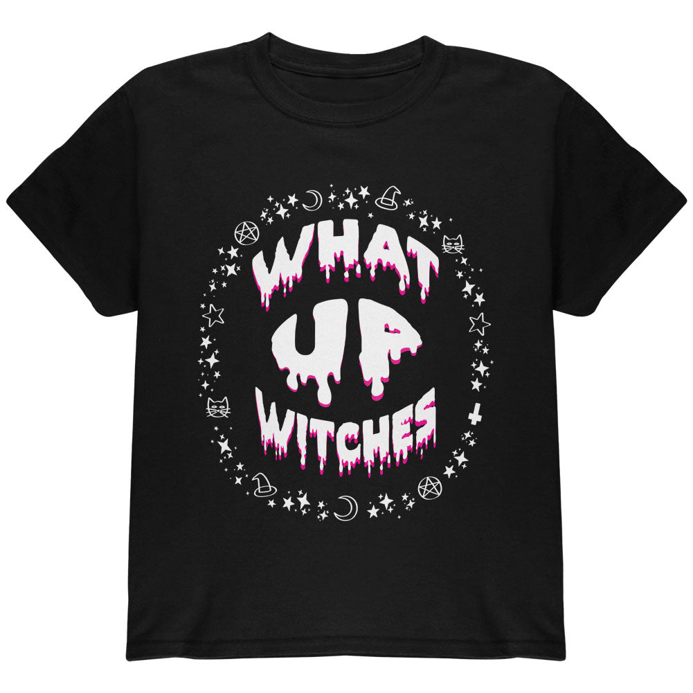 Halloween What Up Witches Witchy Elements Youth T Shirt Youth T-Shirts Old Glory YLG Black 