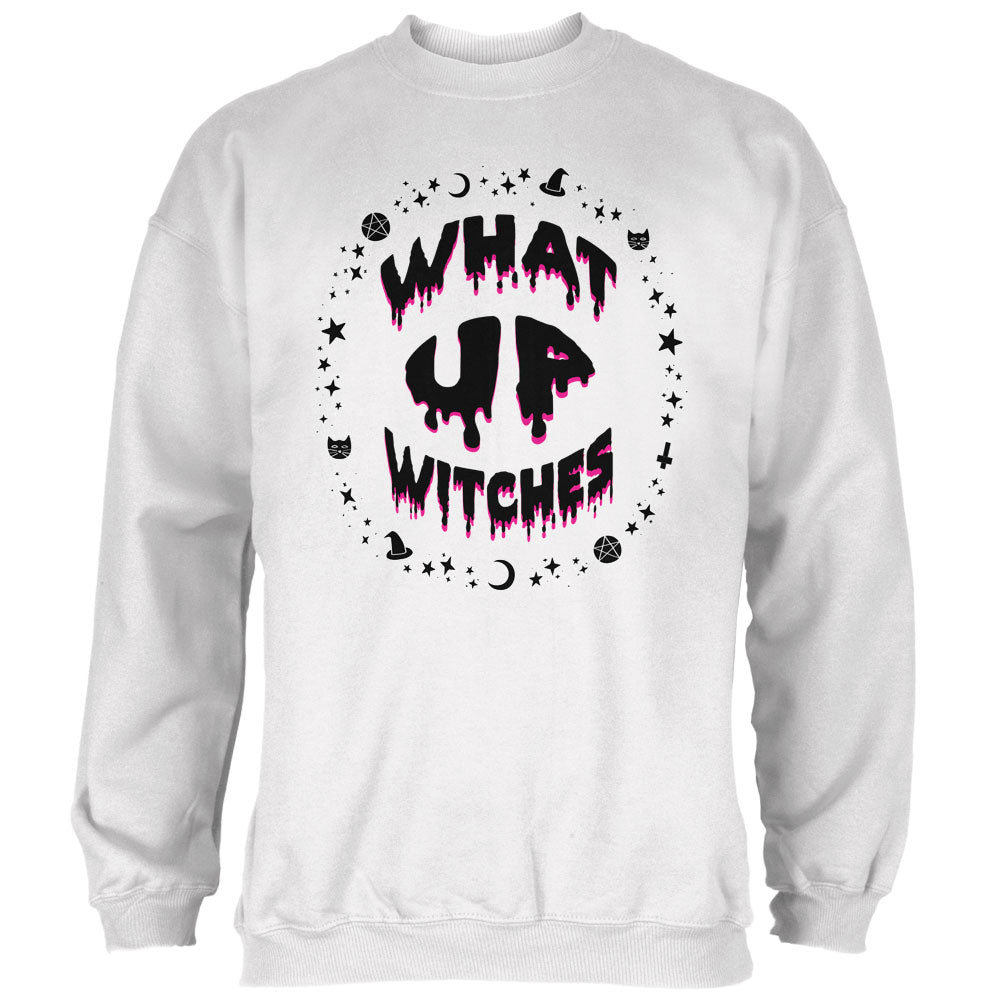 Halloween What Up Witches Witchy Elements Black Text Mens Sweatshirt Men's Sweatshirts Old Glory 2XL White 