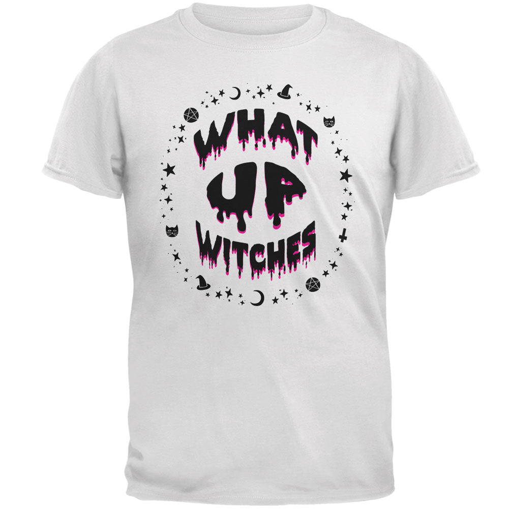 Halloween What Up Witches Witchy Elements Black Text Mens T Shirt Men's T-Shirts Old Glory 2XL White 