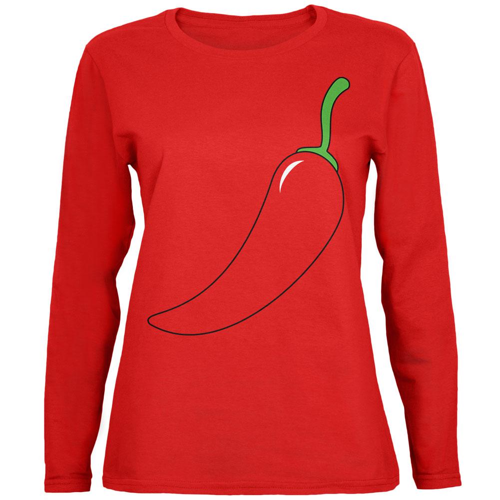 Halloween Chili Pepper Costume of Cinco de Mayo Womens Long Sleeve T Shirt Women's Long Sleeves Old Glory 2XL Red 