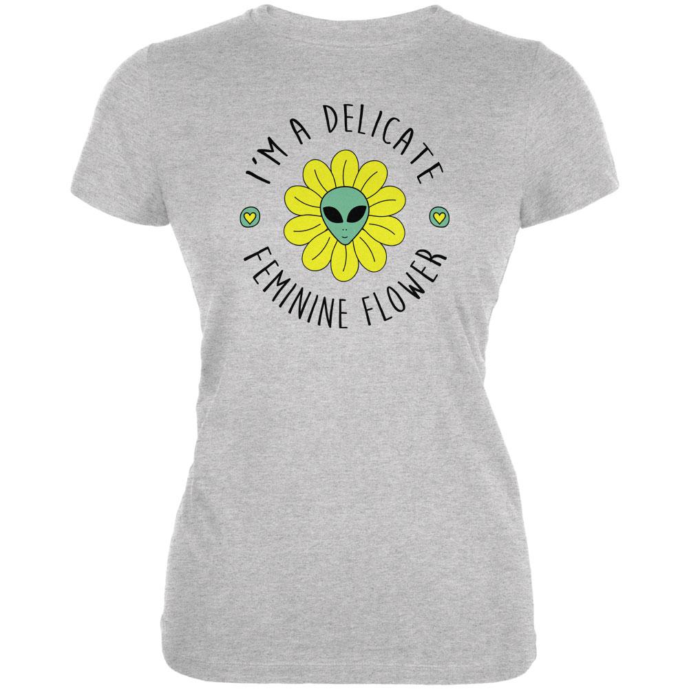 Halloween I'm a Delicate Feminine Flower Alien Juniors Soft T Shirt Juniors T-Shirts Old Glory 2XL Heather 