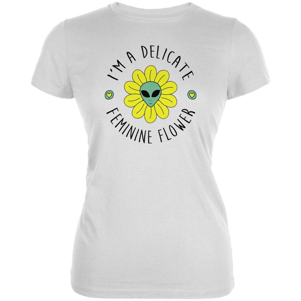 Halloween I'm a Delicate Feminine Flower Alien Juniors Soft T Shirt Juniors T-Shirts Old Glory 2XL White 