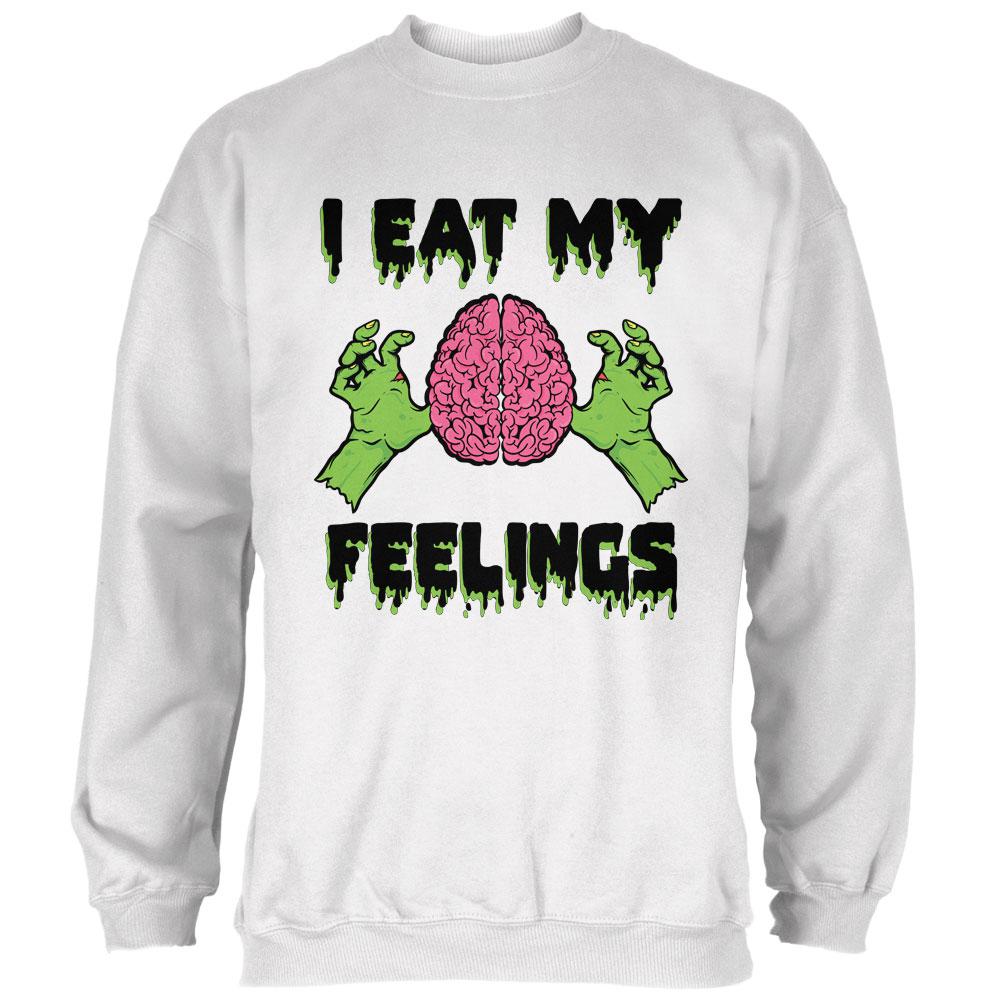 Halloween I Eat My Feelings Zombie Brain Mens Sweatshirt Men's Sweatshirts Old Glory 2XL White 