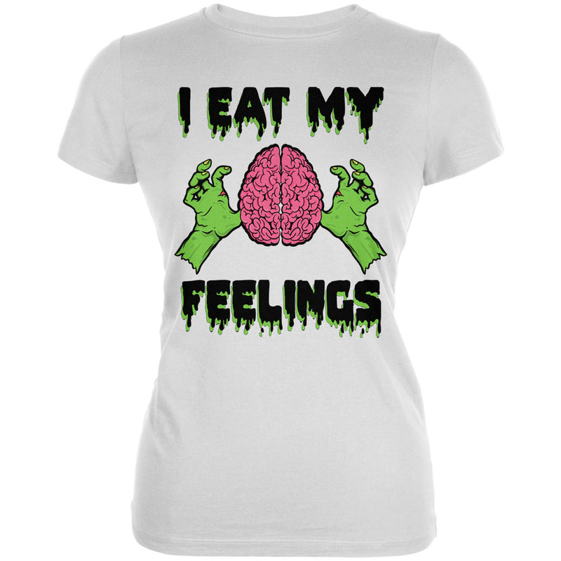 Halloween I Eat My Feelings Zombie Brain Juniors Soft T Shirt Juniors T-Shirts Old Glory 2XL White 