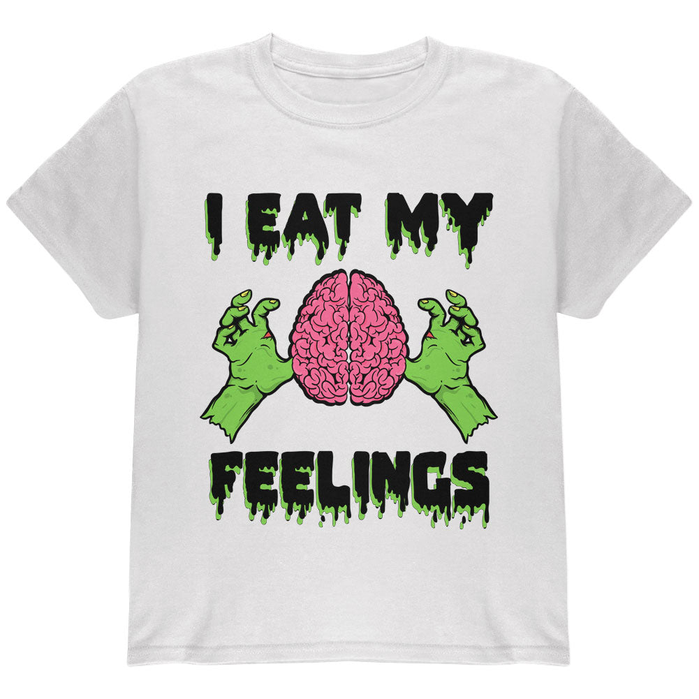 Halloween I Eat My Feelings Zombie Brain Youth T Shirt Youth T-Shirts Old Glory YLG White 