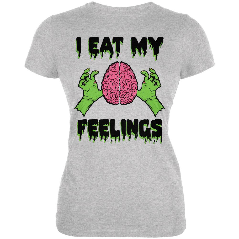 Halloween I Eat My Feelings Zombie Brain Juniors Soft T Shirt Juniors T-Shirts Old Glory 2XL Heather 