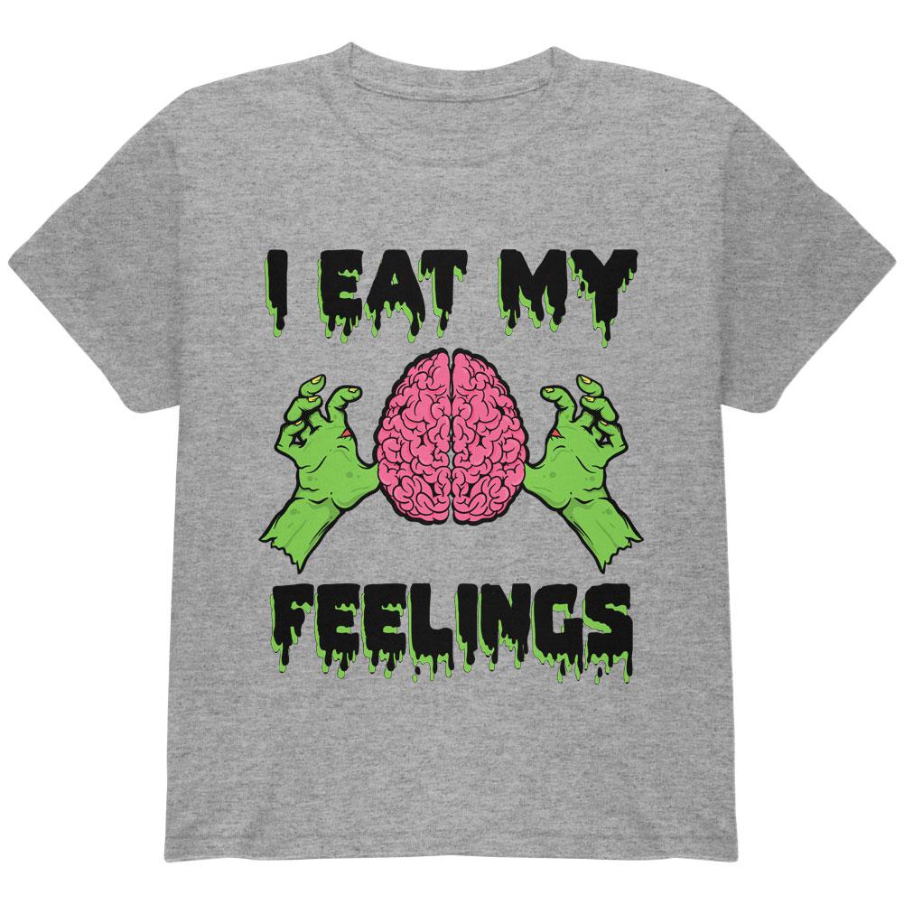 Halloween I Eat My Feelings Zombie Brain Youth T Shirt Youth T-Shirts Old Glory LG Heather 