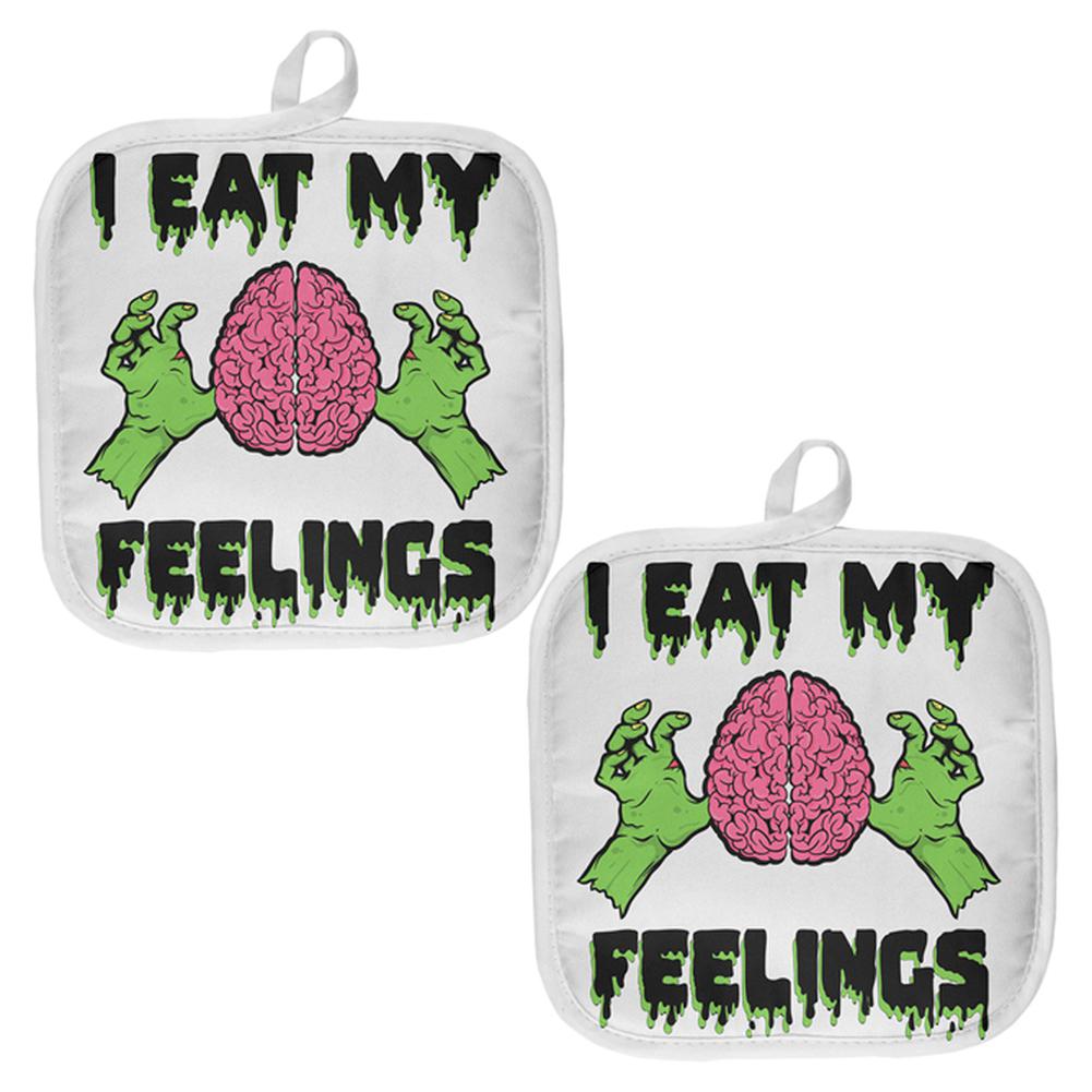 Halloween I Eat My Feelings Zombie Brain All Over Pot Holder (Set of 2) Pot Holders Old Glory OS Multi 