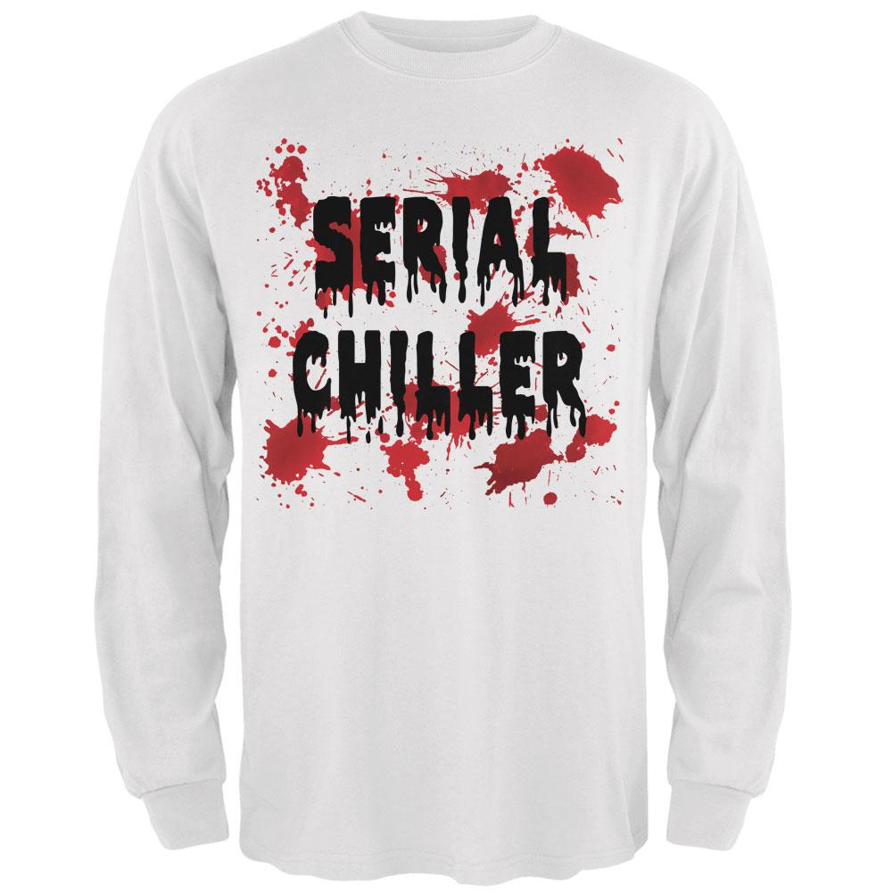 Halloween Serial Chiller Blood Splatter Mens Long Sleeve T Shirt Men's Long Sleeves Old Glory 2XL White 