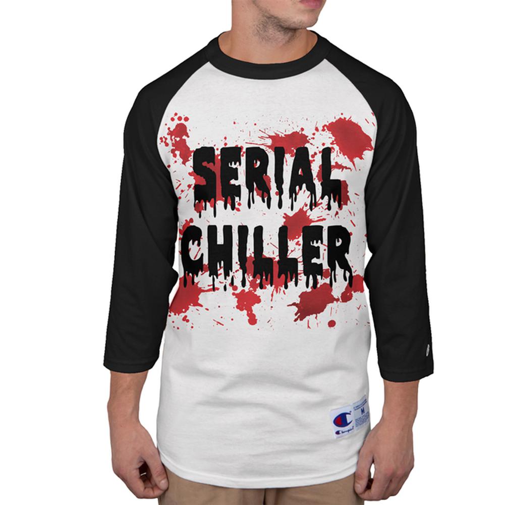 Halloween Serial Chiller Blood Splatter Mens Long Sleeve Raglan T Shirt Men's Long Sleeves Old Glory 2XL White-Black 