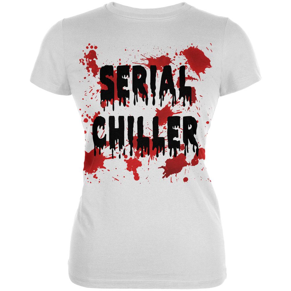 Halloween Serial Chiller Blood Splatter Juniors Soft T Shirt Juniors T-Shirts Old Glory 2XL White 