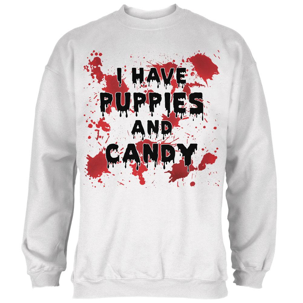 Halloween I Have Puppies and Candy Blood Splatter Mens Sweatshirt Men's Sweatshirts Old Glory 2XL White 