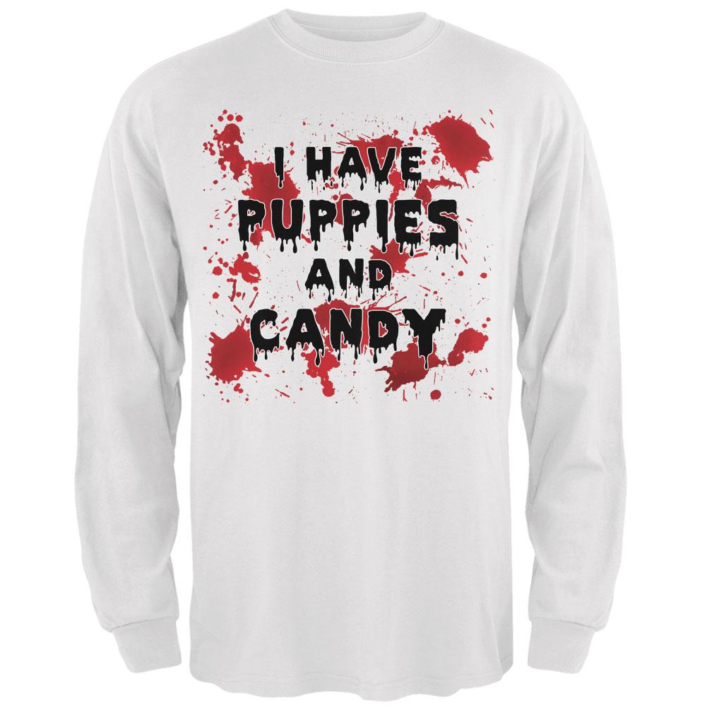 Halloween I Have Puppies and Candy Blood Splatter Mens Long Sleeve T Shirt Men's Long Sleeves Old Glory 2XL White 