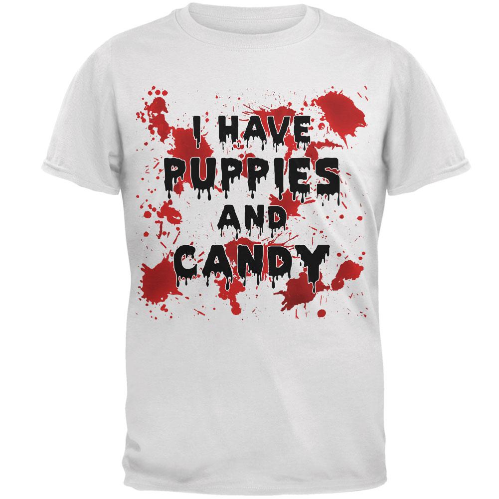 Halloween I Have Puppies and Candy Blood Splatter Mens T Shirt Men's T-Shirts Old Glory 2XL White 