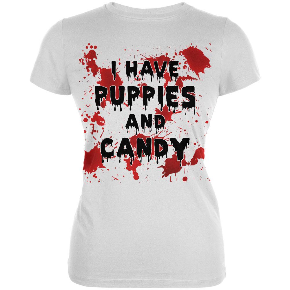 Halloween I Have Puppies and Candy Blood Splatter Juniors Soft T Shirt Juniors T-Shirts Old Glory 2XL White 