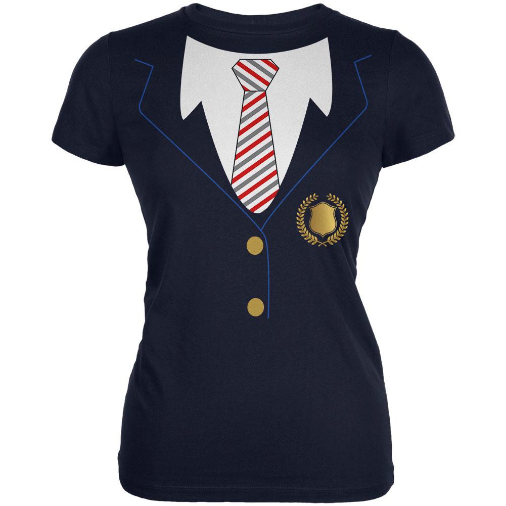 Halloween American School Girl Costume Juniors Soft T Shirt Juniors T-Shirts Old Glory 2XL Navy 