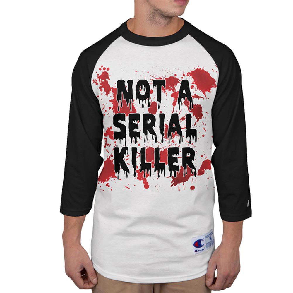 Halloween Not a Serial Killer Blood Splatter Mens Long Sleeve Raglan T Shirt Men's Long Sleeves Old Glory 2XL White-Black 