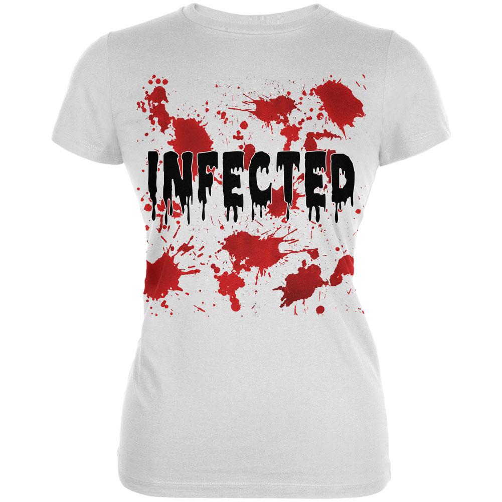 Halloween Infected Blood Splatter Juniors Soft T Shirt Juniors T-Shirts Old Glory 2XL White 