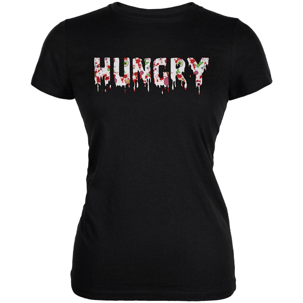 Halloween Hungry Zombie Pattern Juniors Soft T Shirt Juniors T-Shirts Old Glory 2XL Black 