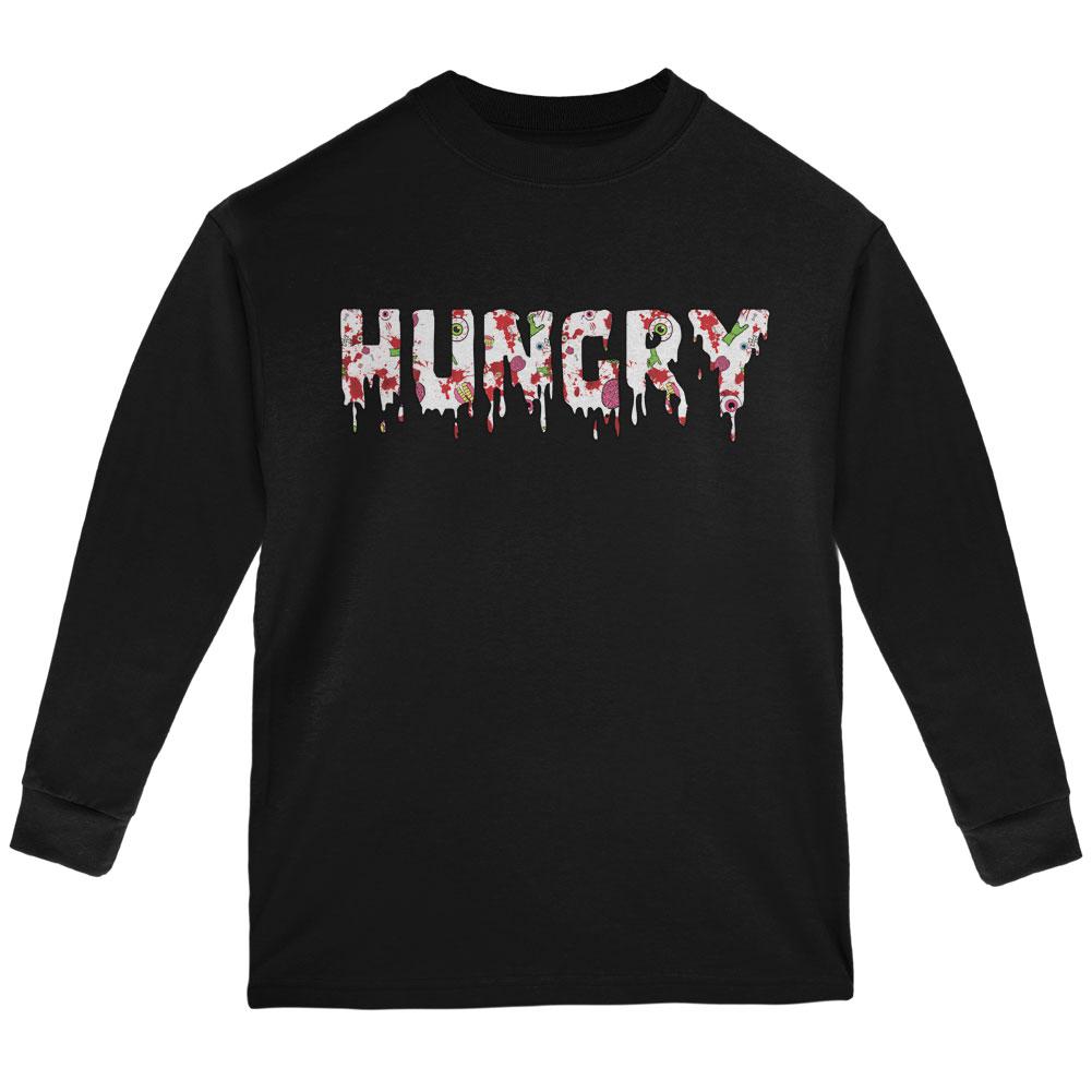 Halloween Hungry Zombie Pattern Youth Long Sleeve T Shirt Youth Long Sleeves Old Glory LG Black 