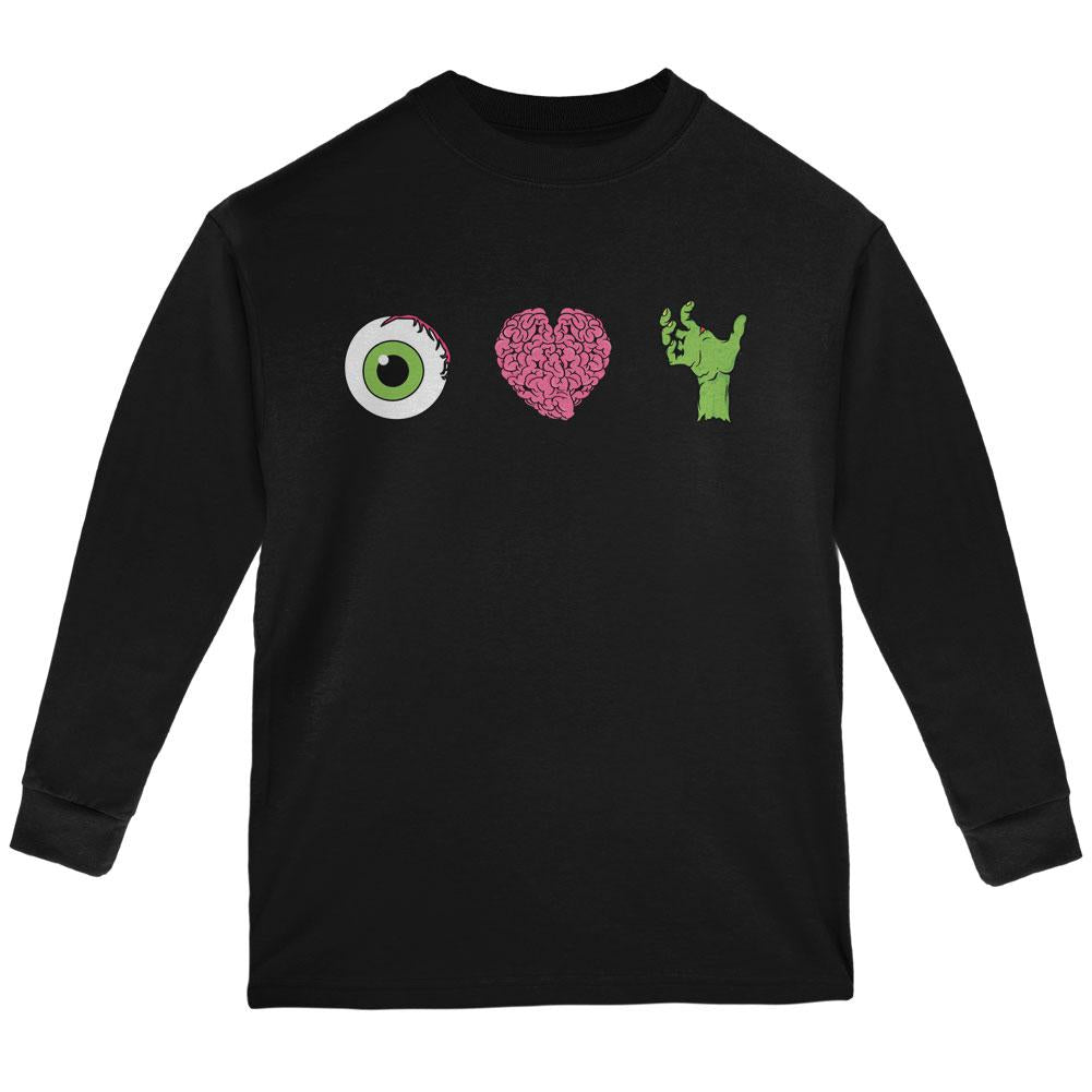 Halloween Eye Heart Zombies Youth Long Sleeve T Shirt Youth Long Sleeves Old Glory LG Black 