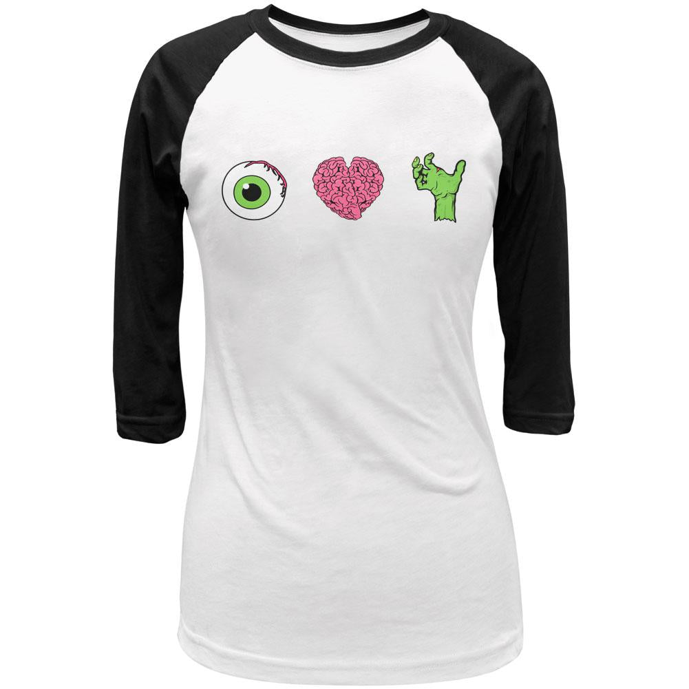 Halloween Eye Heart Zombies Juniors 3/4 Sleeve Raglan T Shirt Juniors T-Shirts Old Glory LG White-Black 