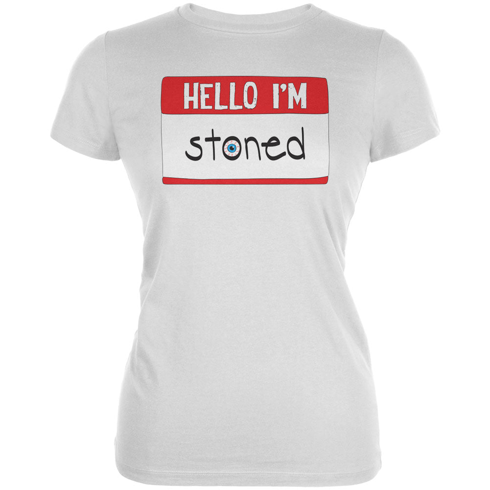 Halloween Hello I'm Stoned Juniors Soft T Shirt Juniors T-Shirts Old Glory 2XL White 